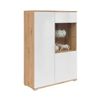 Display cabinet Zele 90 cm with 2 doors artisan oak/white gloss