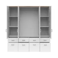 Armario de cuatro puertas Brando-4 181 cm con espejo y cajones blanco/roble sonoma