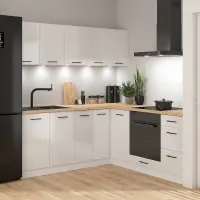 Conjunto de cocina rinconera Junona Line 200x200 brillo tiza sin encimera