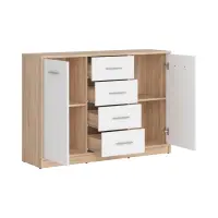 Cómoda Nepo Plus 119 cm con 2 puertas y 4 cajones roble sonoma/blanco