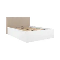 Cama Tetrix 140x200 con somier, arcón y cabecero tapizado blanco brillo