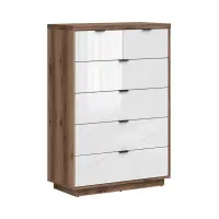 Cómoda Forn 90 cm con 6 cajones roble delano oscuro/blanco brillo