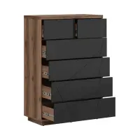 Cómoda Forn 90 cm con 6 cajones roble delano oscuro/negro mate