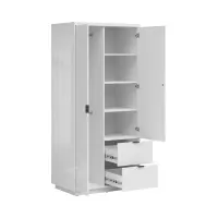 Armario de dos puertas Forn 94 cm con cajones blanco alto brillo