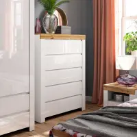 Cómoda Holten 99 cm con 6 cajones blanco/roble wotan/blanco brillo