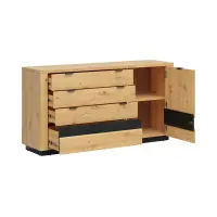 Cómoda Ostia 161 cm con puertas y 4 cajones roble artisan/roble negro