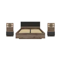 Conjunto Kassel cama 160 y mesitas de noche roble monastery/roble negro