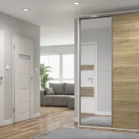 Armario de puertas correderas Flex 150 cm con espejo FLEX-blanco/roble mauvella