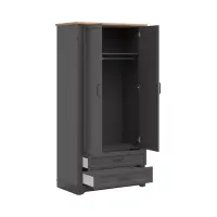 Armario de dos puertas Tolmin 100 cm con 2 cajones grafito/roble artisan