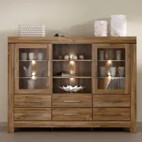 Cómoda Gent 166 cm vitrina con 2 puertas 6 cajones y 3 estantes roble stirling