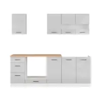 Кухонний гарнітур Junona Line 220 см світло-сірий глянець зі стільницею