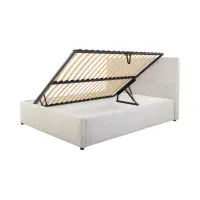 Cama tapizada Tripo 160x200 con somier y arcón beige