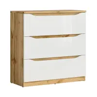 Cómoda Nuis 90 cm con 3 cajones roble wotan/blanco brillo