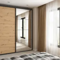 Armario de puertas correderas Flex 200 cm con espejo grafito/roble artisan