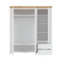 Armario de tres puertas Holten 180 cm con cajones blanco brillo/roble wotan