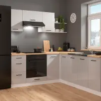 Conjunto de cocina de esquina Junona Line 200x220 gris claro brillo sin encimera