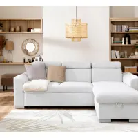 Sofá rinconera universal Evia con función de cama, arcón y reposacabezas ajustables gris claro