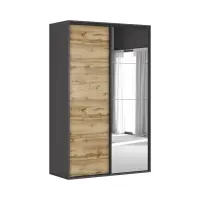 Armario de puertas correderas Flex 150 cm con espejo grafito/roble wotan