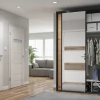 Armario de puertas correderas Flex 150 cm con espejo grafito/roble artisan