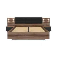 Cama Kassel 180x200 con somier, contenedor y 2 mesitas de noche roble monastery