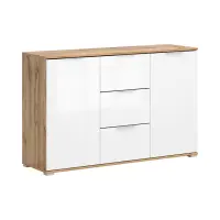 Cómoda Zele 135 cm con 2 puertas y 3 cajones roble wotan/blanco brillo