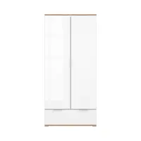 Armario de dos puertas Zele 90 cm con cajón roble wotan/blanco brillo