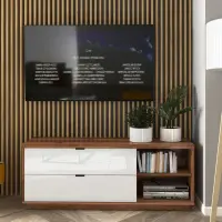 Mueble TV Forn 156 cm con 2 cajones y un estante roble delano oscuro/blanco brillo