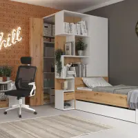 Armario de esquina izquierdo Homeland 136 cm vestidor con 2 puertas y 3 cajones blanco/roble artisan