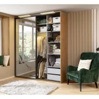 Armario corredero Flex 200 cm con espejo roble artisan