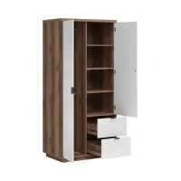 Armario de dos puertas Forn 94 cm con cajones roble delano oscuro/blanco brillo