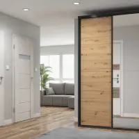 Armario de puertas correderas Flex 150 cm con espejo grafito/roble artisan