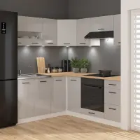 Conjunto de cocina esquinero Junona Line 180x200 gris claro brillo con encimera