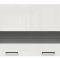Armario de cocina superior Junona Line 80 cm de dos puertas con vitrina brillo tiza