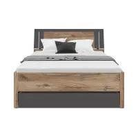 Cama Saturn 140x200 con 3 cajones roble flagstaff oscuro/grafito