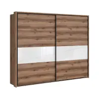 Armario de puertas correderas Forn 270 cm roble delano oscuro/blanco brillo