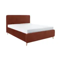 Cama tapizada Bondo 160x200 con contenedor y somier naranja
