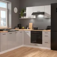 Conjunto de cocina de esquina Junona Line 200x220 gris claro brillo con encimera