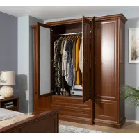 Armario de seis puertas Kent 227 cm con espejo y cajones castaño