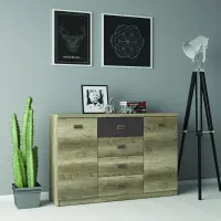 Cómoda Malcolm 130 cm con 2 puertas y 4 cajones roble canyon monument/gris wolfram/roble canyon monument estampado