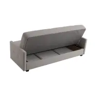 Sofá cama de tres plazas Maro plegable con arcón, tela trenzada gris