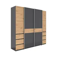 Armario de puertas correderas Fabio 215 cm con cajones grafito/roble artisan