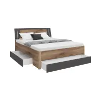 Łóżko Saturn 160x200 z 3 szufladami dąb flagstaff ciemny/grafit