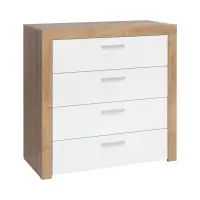 Cómoda Balder 90 cm con 4 cajones roble riviera/blanco brillo