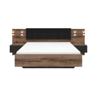 Cama Kassel 160x200 con somier y contenedor y 2 mesitas de noche roble monastery