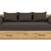 Кровать раскладная Tetrix дуб вотан 80-160x200 с ящиком матрасом и подушками коричневый