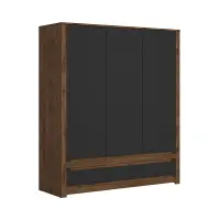 Armario de tres puertas Ruso 178 cm con cajones roble april/negro mate