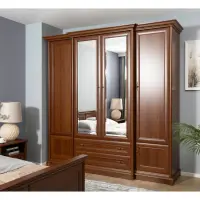 Armario de seis puertas Kent 227 cm con espejo y cajones castaño