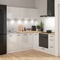 Conjunto de cocina de esquina Junona Line 200x200 brillo tiza con encimera