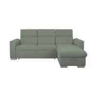 Sofá de esquina universal Evia con función de cama, arcón y reposacabezas ajustables verde