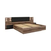 Cama Kassel 180x200 con somier, contenedor y 2 mesitas de noche roble monastery